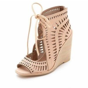 Jeffrey Campbell Rodillo Nude Wedge Leather Sandals Shoes 8